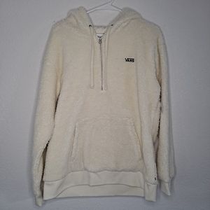 NEW Womens Vans Cream Subculture Fleece Sherpa Zipper Warm Hoodie Size XL